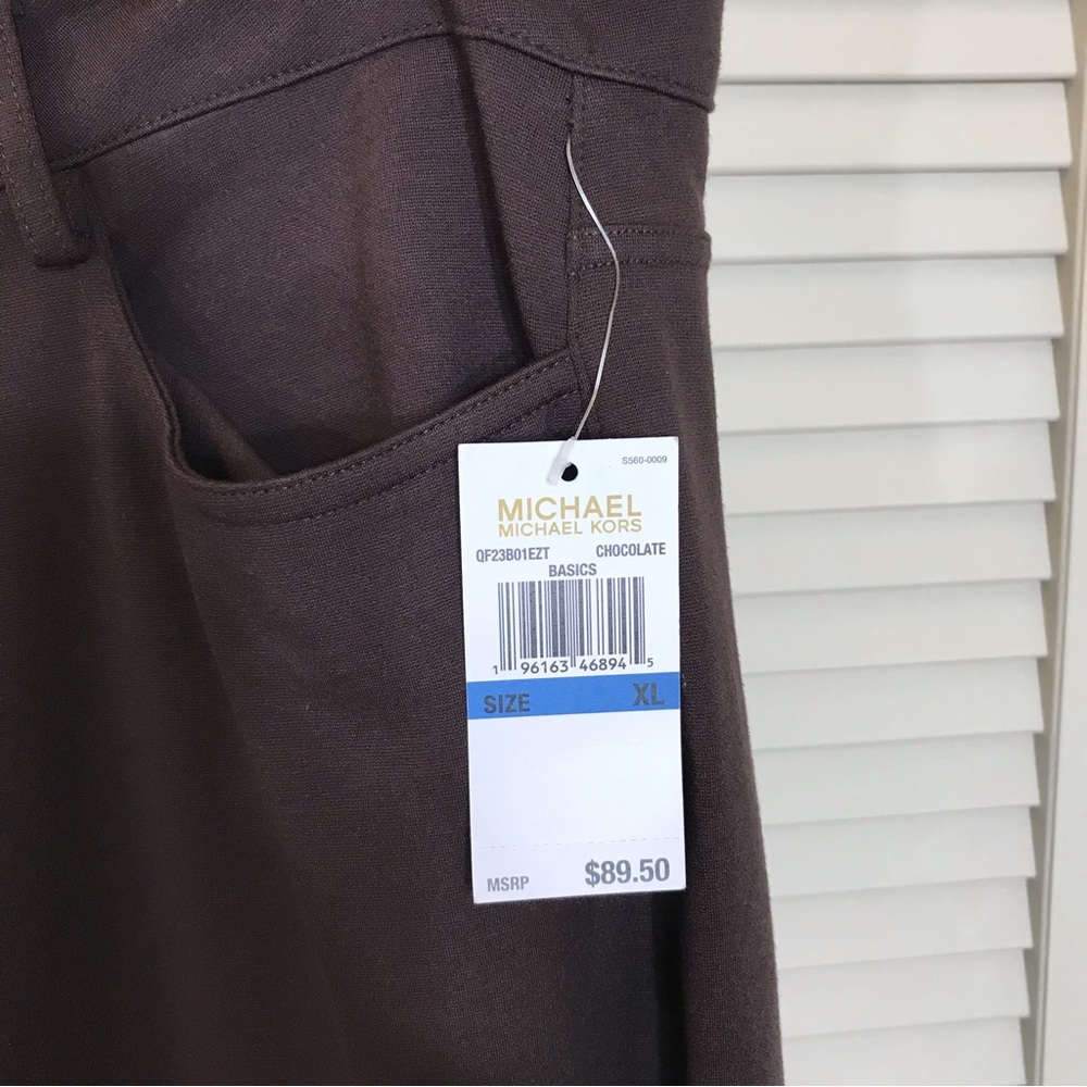 NWT Michael Kors Chocolate Gold Logo Slim Fit Knit Pants XL - Picture 5 of 13